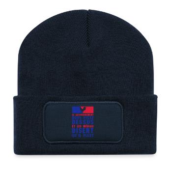 gouvernement pisse dessus media pleut - Beanie recyclé à patch - bleu marine - Devant