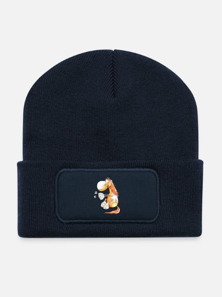 Pferd mit Blume - Pferde - Pony - Fuchs - Geschenk - Recycelte Patch Beanie - French Navy