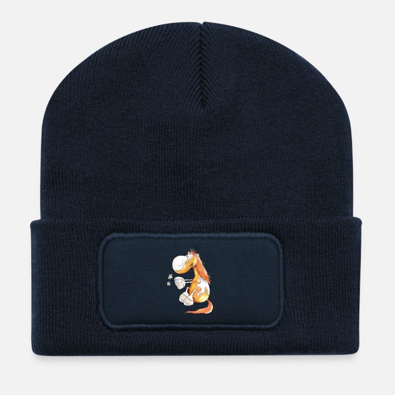 Pferd mit Blume - Pferde - Pony - Fuchs - Geschenk - Recycelte Patch Beanie - French Navy