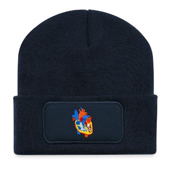 Illustration d’anatomie du cœur coloré - Beanie recyclé à patch - bleu marine - Devant
