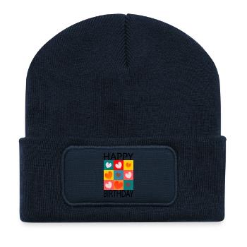 GEBURTSTAG. HAPPY BIRTHDAY. ALLES GUTE ZUM GEBURTSTAG. - Recycelte Patch Beanie - French Navy - Vorne