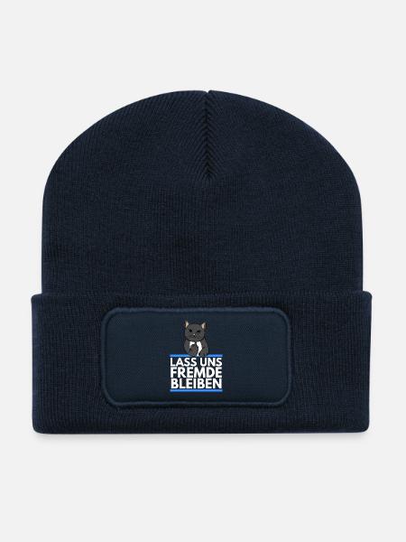 Hater Katze - Lass uns Fremde bleiben - Recycelte Patch Beanie - French Navy