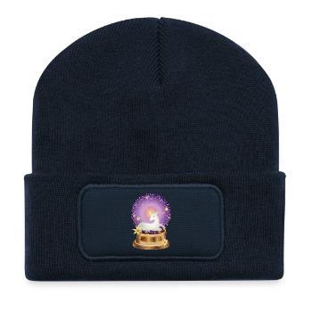 purple snow globe with imaginative unicorn - Recycled Patch Beanie - french navy - Front