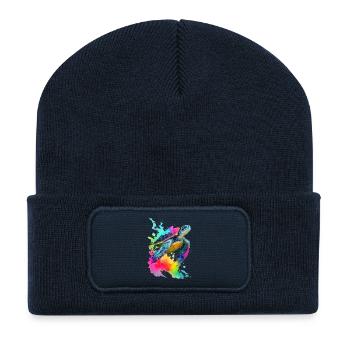 Tortue marine - Beanie recyclé à patch - bleu marine - Devant