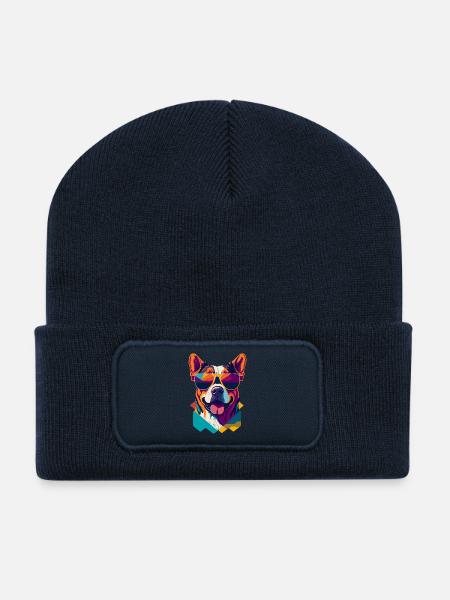 Pawsome Attitude: Retro Hunde-T-Shirt - Recycelte Patch Beanie - French Navy