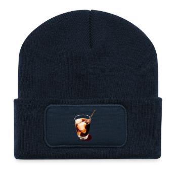 Illustration de boisson au café - Beanie recyclé à patch - bleu marine - Devant