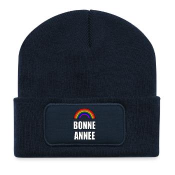 NOËL.BONNE ANNEE. SAINT SYLVESTRE. NOUVELLE ANNÉE. - Beanie recyclé à patch - bleu marine - Devant