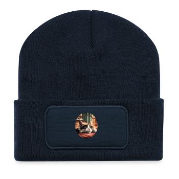 Katzenruhe im warmen Licht - Recycelte Patch Beanie - French Navy - Vorne