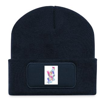 Bunter Weihnachtskuschelhase mit Mütze - Recycelte Patch Beanie - French Navy - Vorne