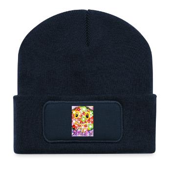 Bunte Pixel-Silhouette mit Smile - Recycelte Patch Beanie - French Navy - Vorne