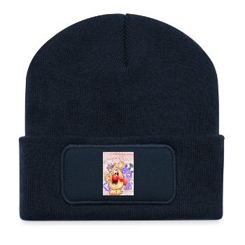 Humorvolle Monsterkarikatur mit Ausdruck - Recycelte Patch Beanie - French Navy - Vorne