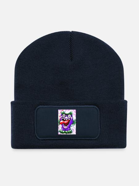 Bunter fantasievoller Monster mit langem Zunge - Recycelte Patch Beanie - French Navy
