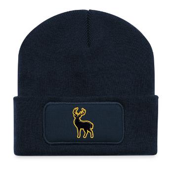 Schwarzer Hirsch mit Neon-Kontur - Recycelte Patch Beanie - French Navy - Vorne