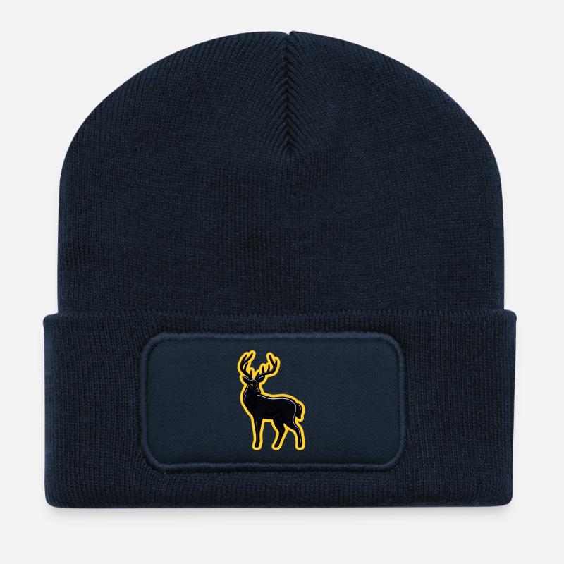 Schwarzer Hirsch mit Neon-Kontur - Recycelte Patch Beanie - French Navy