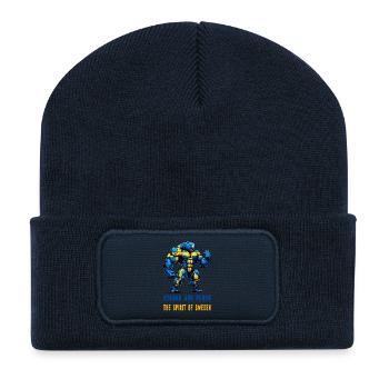 Stark und stolz Schweden Bär - Recycelte Patch Beanie - French Navy - Vorne