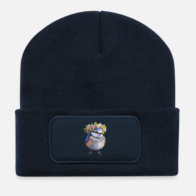 Vogel Blumenkranz - Recycelte Patch Beanie - French Navy