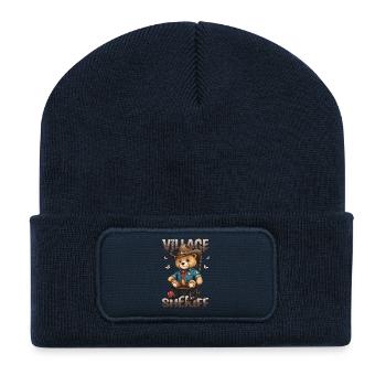 Ours le shérif du village - Beanie recyclé à patch - bleu marine - Devant