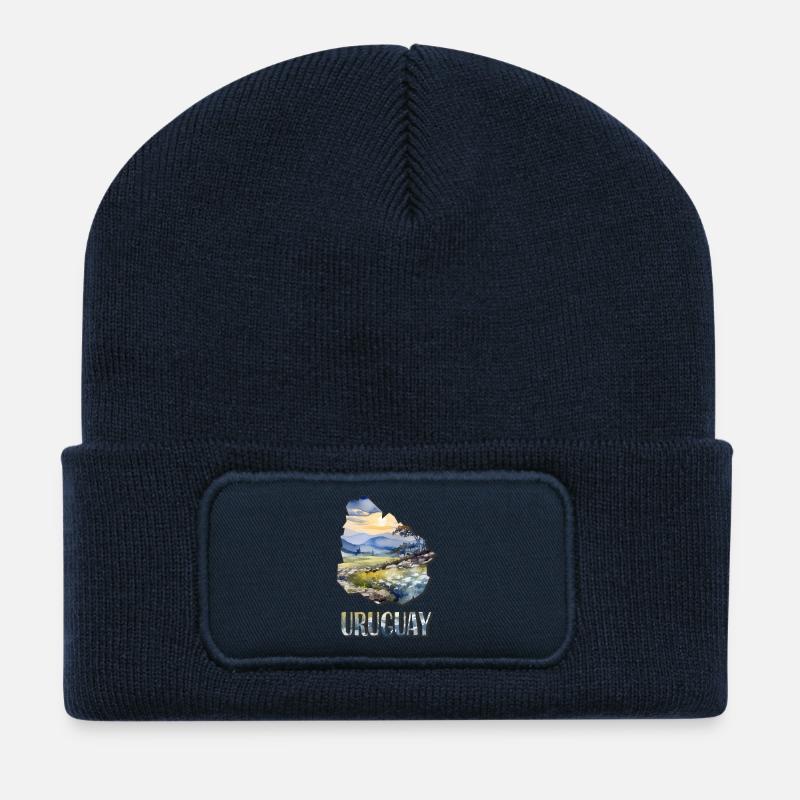 Aquarell Landkarte Uruguay - Recycelte Patch Beanie - French Navy