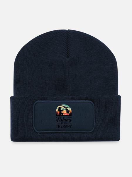 Fishing is my Therapy - Sunset - Recycled Patch Beanie - french navy