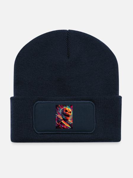 HALLOWEEN NEON KÜRBIS HORROR - Recycelte Patch Beanie - French Navy