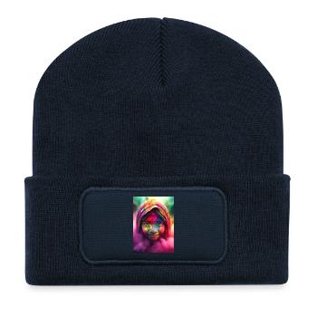 Holi-Feierlichkeiten in Indien - Recycelte Patch Beanie - French Navy - Vorne