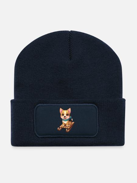 Funny dog with sled - Recycled Patch Beanie - french navy