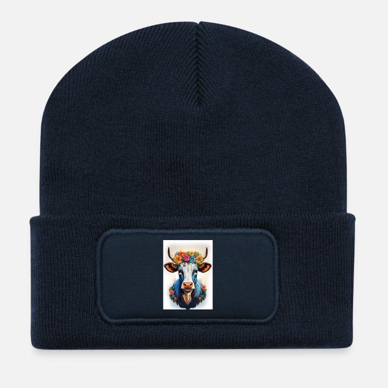Kuh mit Blumenkranz - Recycelte Patch Beanie - French Navy