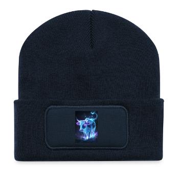 Taureau Taureau Vache Fantaisie - Beanie recyclé à patch - bleu marine - Devant