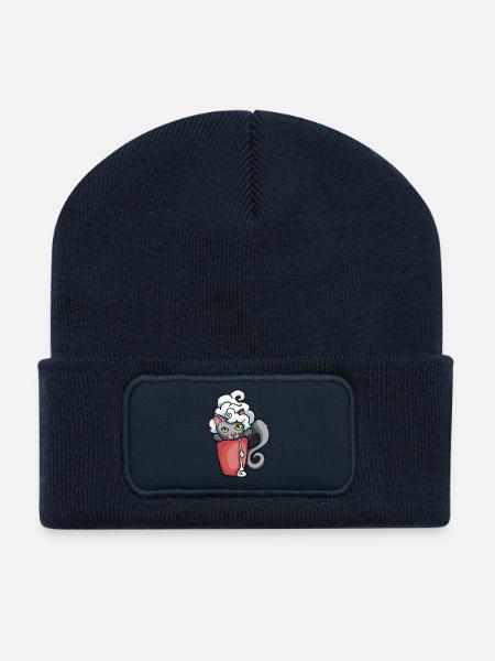 Coffee Cat - Recycled Patch Beanie - french navy
