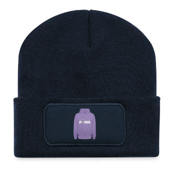 Paris Pullover Hoodie with Eiffel Tower - Recycled Patch Beanie - french navy - Front