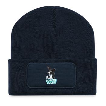 TEAM Border Collie Poil Court - Noir Bicolore - Beanie recyclé à patch - bleu marine - Devant