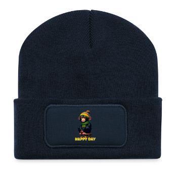 Playful monkey with winter hat - Recycled Patch Beanie - french navy - Front