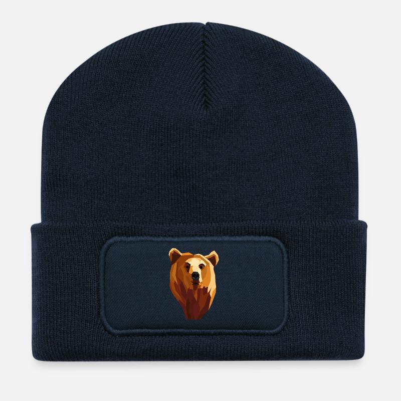Ours géométrique low poly - Beanie recyclé à patch - bleu marine