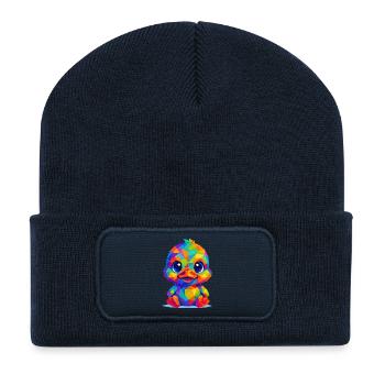 WPAP Polygon Stil Kawaii Tiere Baby Ente Küken - Recycelte Patch Beanie - French Navy - Vorne