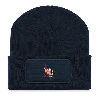 Colorful Hummingbird with Joy and Hope Patterns - Recycled Patch Beanie - french navy - Front