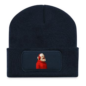 Karl Marx en sweat à capuche rouge et écouteurs écoute m - Beanie recyclé à patch - bleu marine - Devant