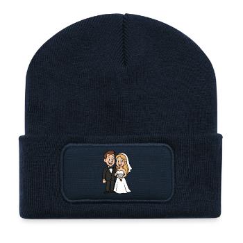 Brautpaar Ehepaar Hochzeit Comic - Recycelte Patch Beanie - French Navy - Vorne