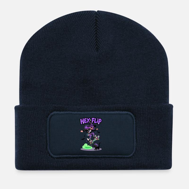Hex Flip Witch Skateboard Design - Recycled Patch Beanie - french navy