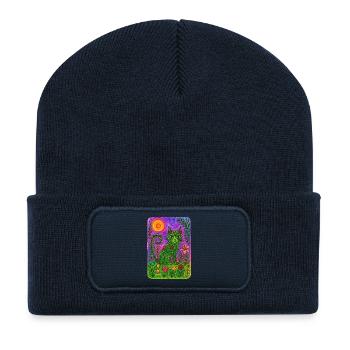 Vibrant Floral Cat Fantasy - Recycled Patch Beanie - french navy - Front