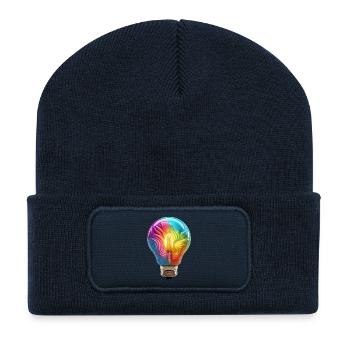 Farbenfrohe Glühbirne als Symbol für Kreativität - Recycelte Patch Beanie - French Navy - Vorne