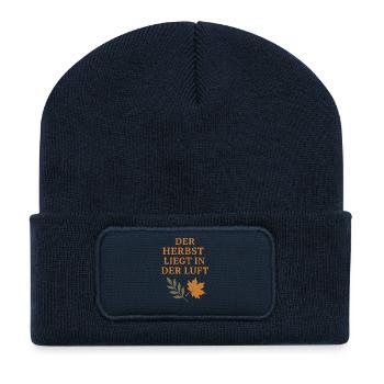 Poème d’automne avec motif de feuillage - Beanie recyclé à patch - bleu marine - Devant