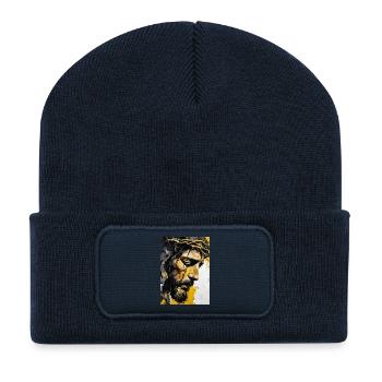 Expressive Jesus Christ Portrait Artwork - Recycled Patch Beanie - french navy - Front