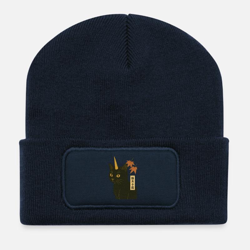 Katze-Einhorn-Druck - Recycelte Patch Beanie - French Navy