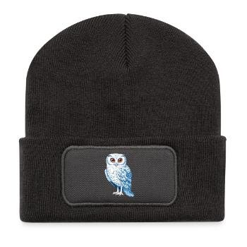 Snow White Blue Owl Drawing - Recycled Patch Beanie - dark grey - Front