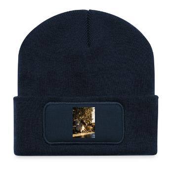 Renne sous les lumières de Noël - Beanie recyclé à patch - bleu marine - Devant