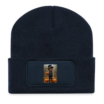 Épouvantail hanté avec citrouilles - Beanie recyclé à patch - bleu marine - Devant