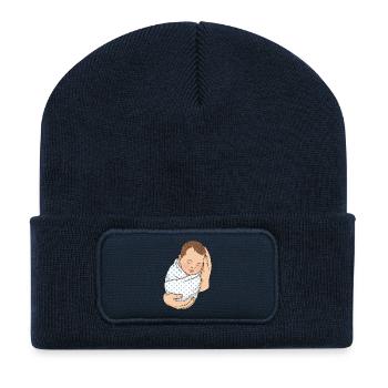 Neugeborenes Baby in Händen | Liebe & Schutz - Recycelte Patch Beanie - French Navy - Vorne