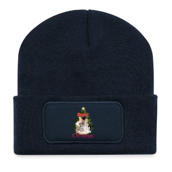 Miauige Weihnachtskatze Collage - Recycelte Patch Beanie - French Navy - Vorne
