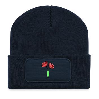 Coquelicots coquelicots minimaliste Line Art 6 - Beanie recyclé à patch - bleu marine - Devant