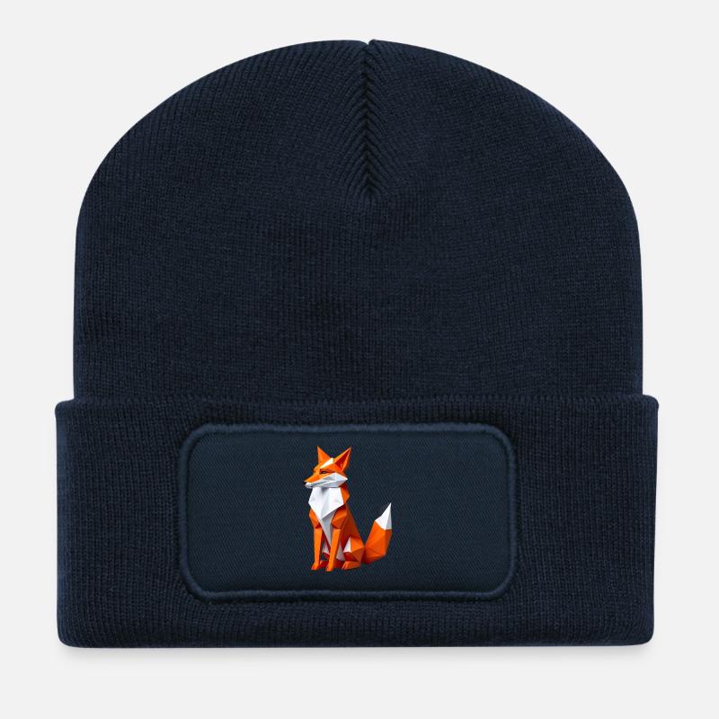 Geometrischer Polygonfuchs - Recycelte Patch Beanie - French Navy